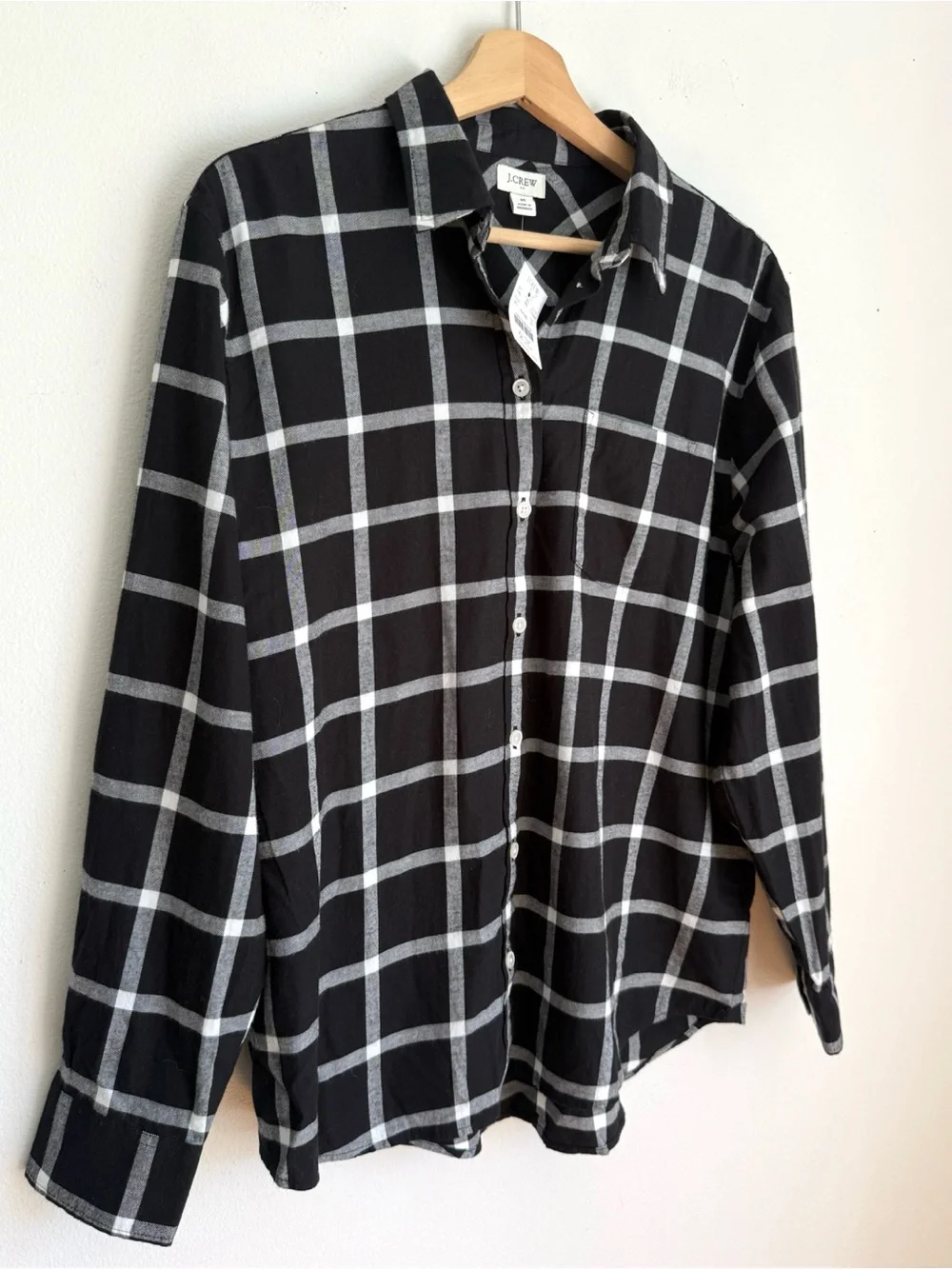 NWT J. Crew Windowpane Plaid Button Down Shirt in Black